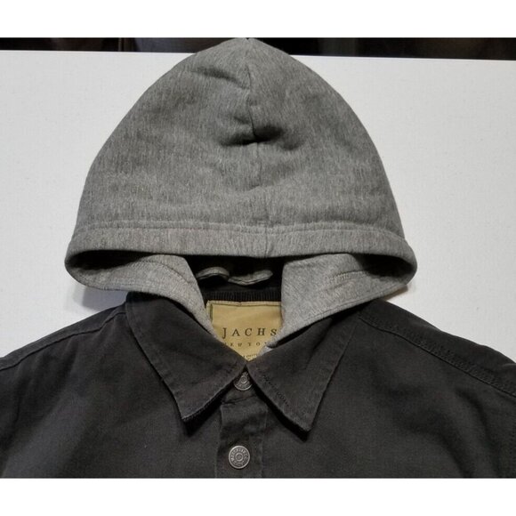 JACHS New York Snap Up Removable Hood Faux Fur Lined Black Canvas Jacket Men's M - Picture 8 of 14
